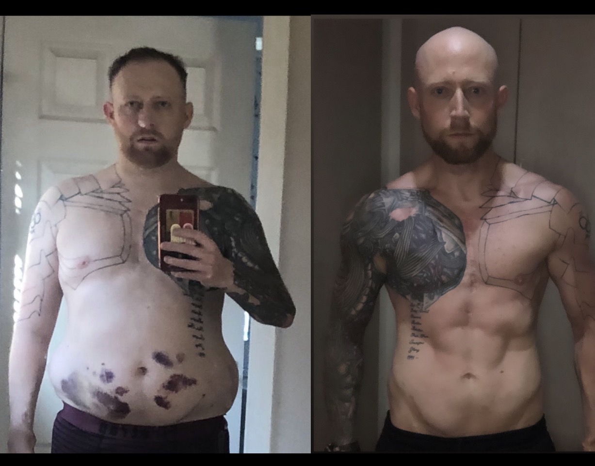 Client body transformation — significant fat loss with muscle definition