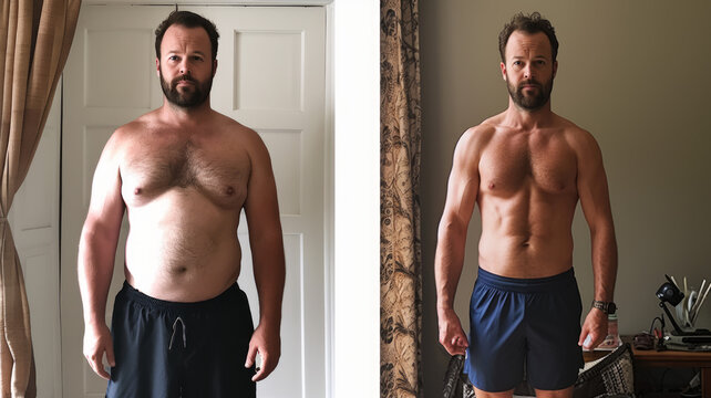 Male client before and after fat loss transformation
